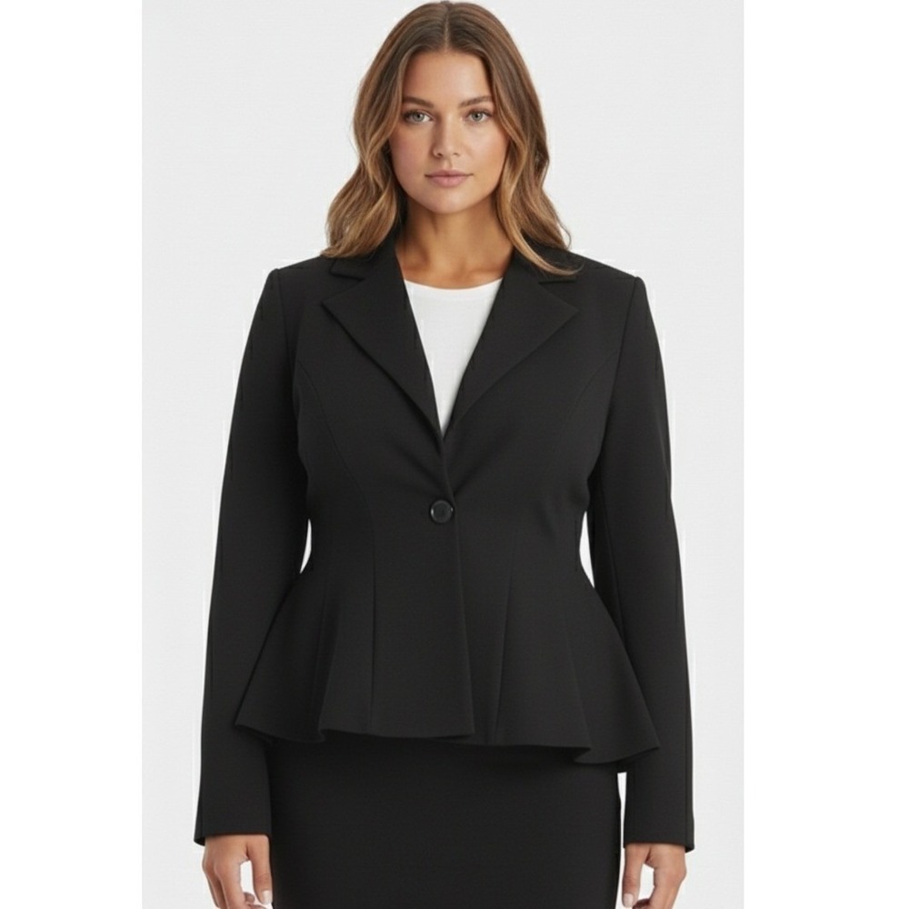 Noir NWT Black Peplum Blazer Jacket Women's 2X Single Button Flared Hem